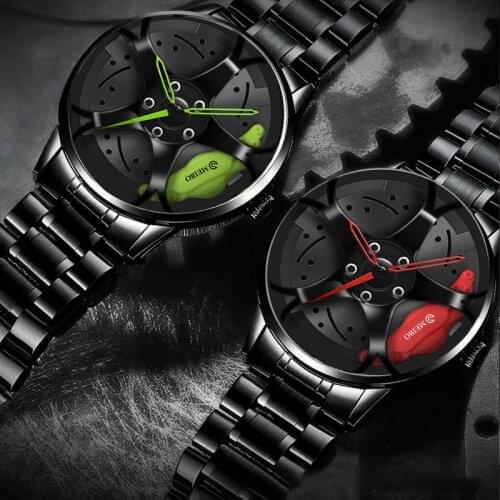 Mens Luxury Watches Sports Car Watches 3D Sport Rim Hub Wheel Wristwatch Car Quartz Mens Watches