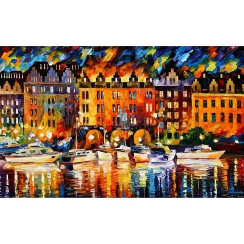 Contemporary art castle by the river knife oil painting canvas beautiful landscape pictures for wall decor