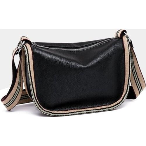 Fashion Shoulder Bag For Women PU Leather Crossbody Bag Vintage Wide Shoulder Belt Messenger Handbag Designer Lady Hand Pouch