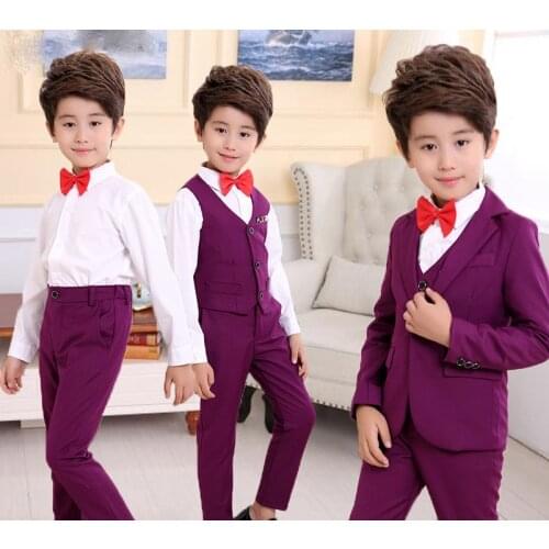 Flower Boys Gentleman Wedding Suit School Kids Blazer+Vest+Pant 3pcs Brand Quality Children Formal Birthday Clothing Set F85