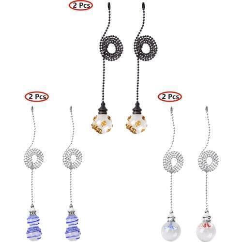 2Pc Desk Light Pendant Beaded Ball Decorative Ceiling Fan Pull Chains Crystal Glass Pull Chain for Ceiling Fan Light Decoration
