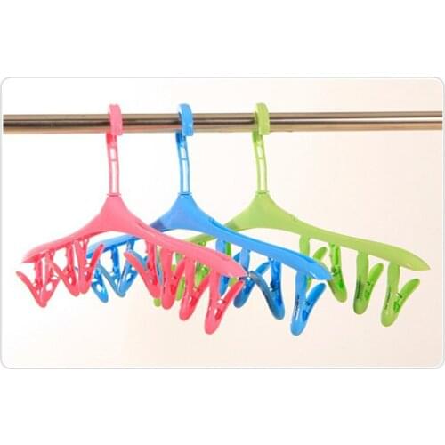 Multi Clip Hanger Plastic Foldable Household Windproof Clip Socks Underwear Magic Multi-port Support Hangers For Clothes Home