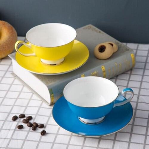 180 Ml High Quality Bone Porcelain Coffee Cups color Ceramic Cups On-glazed Advanced Tea Cups And Saucers Sets Luxury Gifts