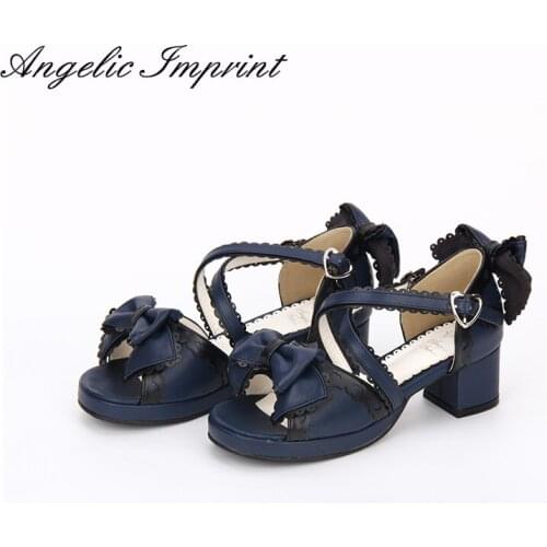 Japanese Sweet Bowtie Lace Trim Criss Cross Chunky Heel Lolita Princess Girl Sandals Summer Shoes