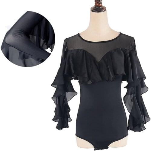 Mesh Latin Dance Blouse For Women Black Ballroom Practice Wear Performance Costume Samba Dancer Outfits Designer Clothes DL7110