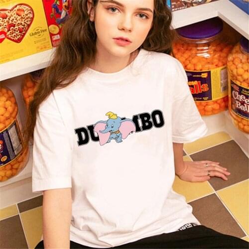 Disney Women Tshirt Anime Dumbo Letter Print Woman Short Sleeve Casual Cartoon Summer O-Neck Tee Tops For Female Harajuku Tees