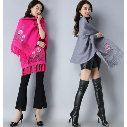 Womens lace hollow embroidery fringed shawl good quality batwing sleeve elegant ladies floral fringed weding party shawl sweate