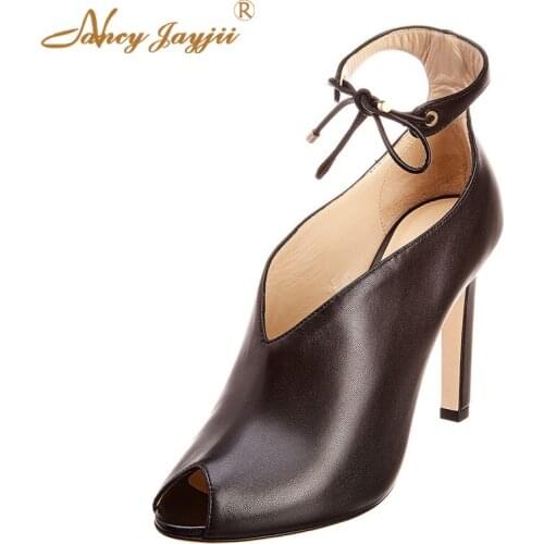 Women Shoes Ladies Pumps Black Solid Cross-Tied Lace-Up Super High thin heels Round Toe Fashion Sexy Mature Casual Leisure 2019