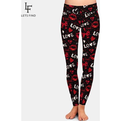 LETSFIND Womens Black Leggings 3D Love and Lips Digital Printing High Waist Plus Size Workout Leggings Casual Elastic Pants