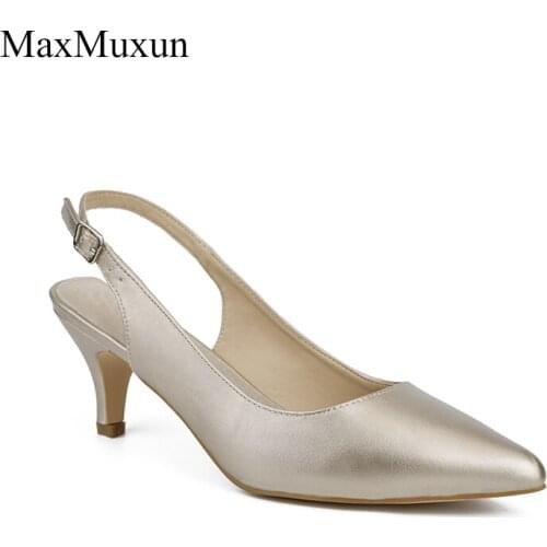 MaxMuxun Womens Classic Slingback Pumps Mid Heels Pointed Toe Office Ladies Sexy Stiletto Elegant Evening Party Wedding Shoes