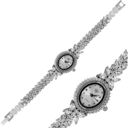 925 K Silver Floral Zircon Lady Clock