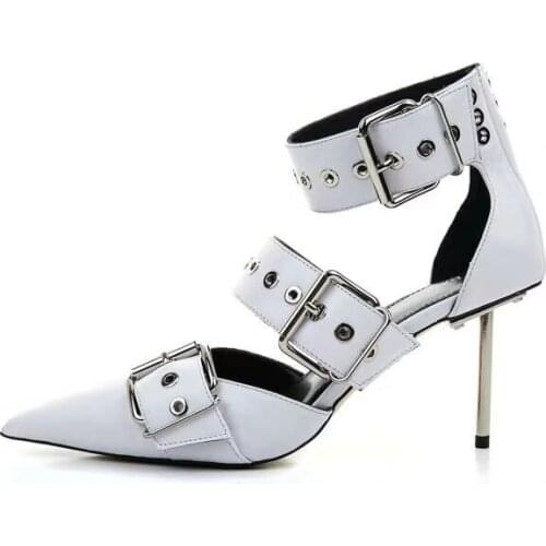 Womens Stiletto High Heels Shoes Buckle Strap Woman Gladiator Sandals White Black Green Pumps Slippers Des Sandales