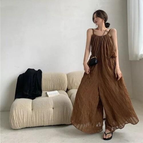 One-piece Outfits Women Summer Thin Jumpsuits 2021 Korean Fashion Wide Leg Pants Skirt Loose Oversized Casual Strap Rompers