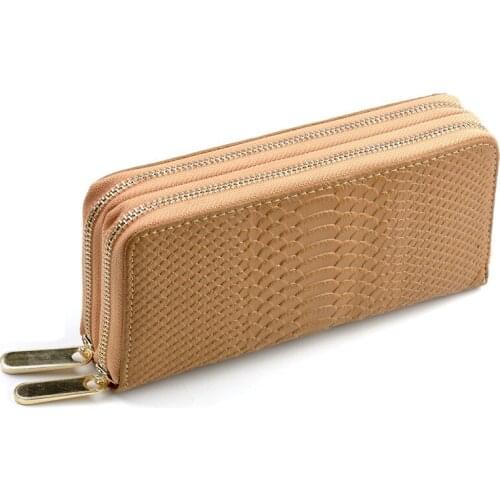 6PCS / LOT Womens Wallet cartera mujer Female Double Zip Purse Large Card Holder Crocodile Leather Wallets