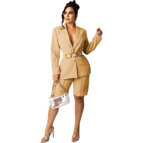 Women Two Piece Outfits 2021 Business Casual Long Sleeve Blazer Top Female Skinny Knee Length Pants Office Lady Suit