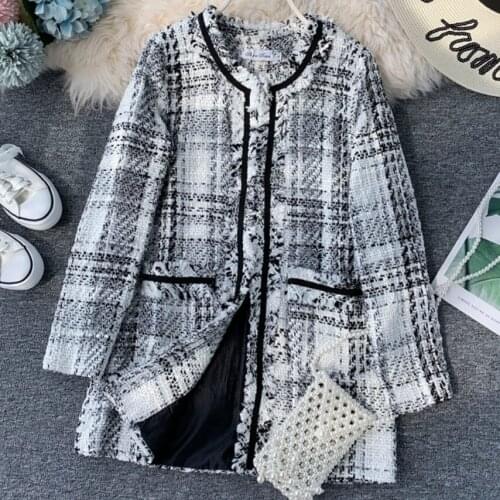 2021 Fashion Women Fragrance Long Sleeve Wool Coat Lady Vintage Cardigan Woolen Jacket Female Tweed Coats