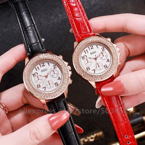 100pcs/Lot Casual Women Watches Fashion Business Female Round Dial With Diamond Watch Classic Leather Strap Watch Clock Reloj