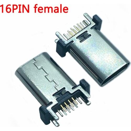 2-5pc Mini USB Type C 16-Pin Female Socket Vertical / Horizontal Jack Connector For Charging tail plug