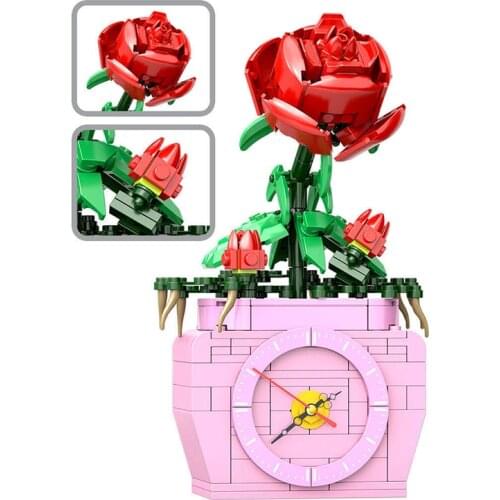 227pcs New Product Flower Building Block Rose Clock Model Toy Home Decoration Clock Assembled Building Block Children Toy Gift
