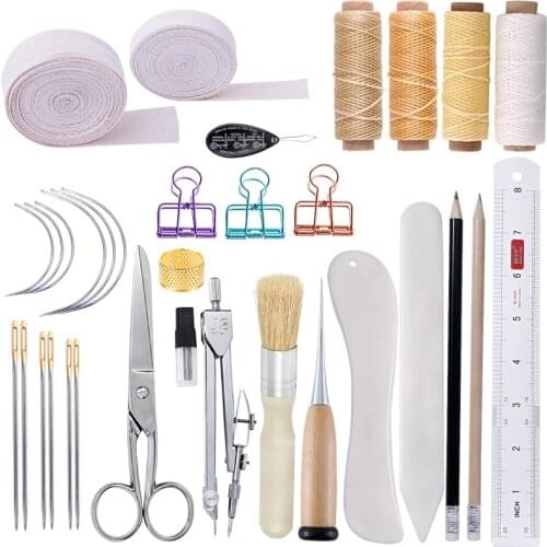 Nonvor 32 Pieces Hand Bookbinding Tools, Complete Bookbinding Tool Kit with Bookbinding Waxed Thread,Sewing Needles