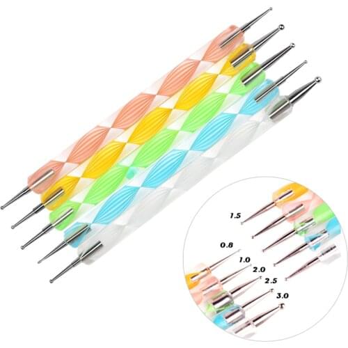 5 Pcs /set 2 Way Dotting Pen Nail Tool Nail Art Pen Set For UV Gel Nail Too Marbleizing Painting Tool Nail Art Dot Set