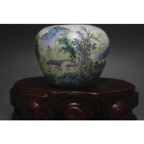Antique Old Qing Dynasty porcelain jar, pastels, hand-painted crafts, landscape, Free shipping