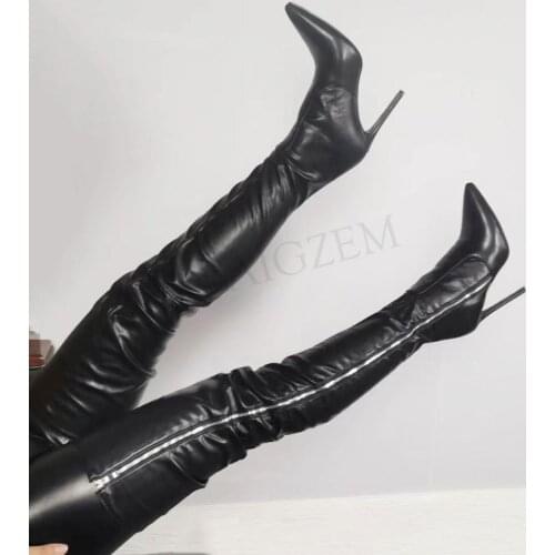BERZIMER SUPER Women Thigh High Heels Boots Over Knee 11-13CM Stiletto Heels Boots Zapatos Shoes Woman Large Size 43 44 47