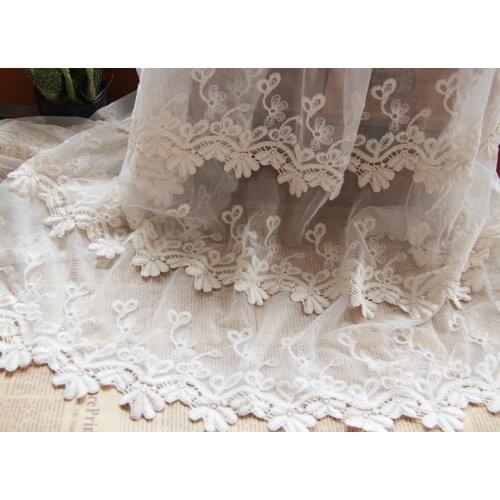 Beige Lace Fabric, Cotton Embroidered Tulle Lace Fabric, Retro Lace Fabric With Floral Pattern