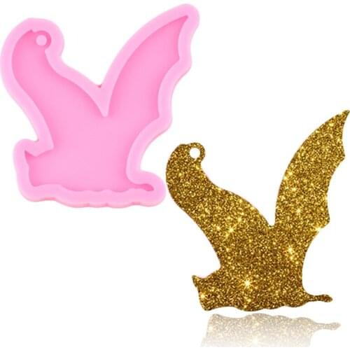 Shiny Halloween Bat Silicone Mold Keychain Making Molds Necklace Jewelry Epoxy Crafting Mould Fondant Cake Decorating Tools