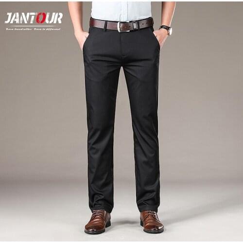 Jantour Brand Suit Pants Men Fashion Elegant Mens Solid Color Business Straight Trousers Male Formal Long Pant Black Pantalon
