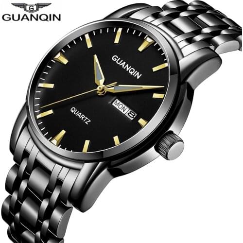 Original GUANQIN New Business Men Watch Top brand luxury Quartz Watch Men With Week Calendar Luminous Hands Waterproof Sapphire