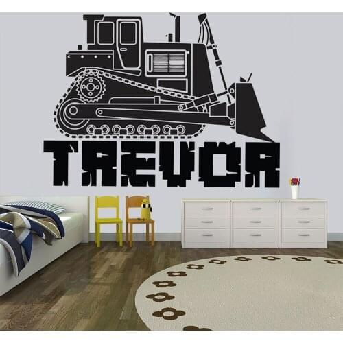 Kids Personalised Truck Wall Sticker Bedroom Working Truck Tractor Bulldozer Kids Girls Nursery Boys Teenager Room Decal HY696
