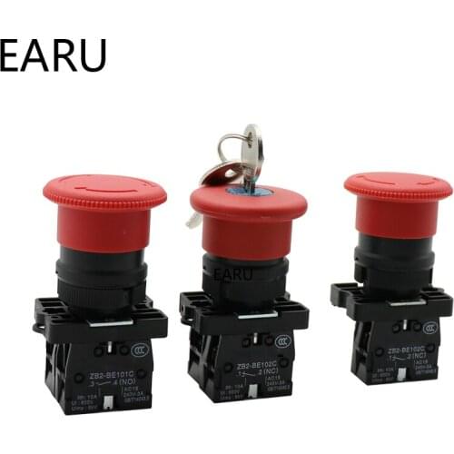 XB2-ES542 XB2-ES145 1NC/1NO 1NC Rotray Knob Lock Key Switch Emergency Stop Push Button Switch Mushroom Head Latching Fixation