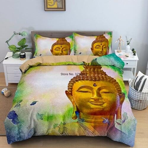 Smile Happy Meditation Buddha King Bedding Set Lord Pringting Duvet Cover Sing Double Twin Queen Size with PIllowcase Home Decor