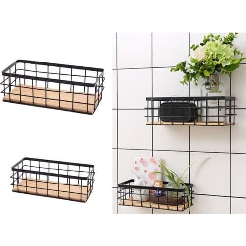 Wrought Iron Wall Shelf Holder Bathroom Kitchen Hanging Basket Storage Bin Household Hanging Rack Organizer Farmhouse Home Decor