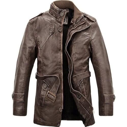 Leather Jacket Men Long Wool Stand Collar Coats jaqueta de couro Mens PU Leather Motocycle Jackets Outwear Trench Parkas 4XL