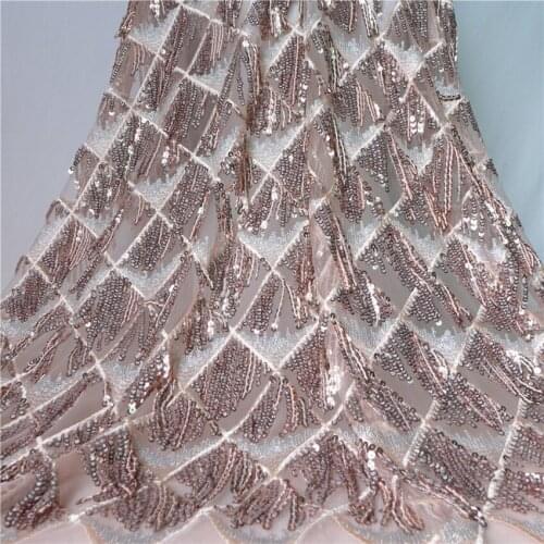 1 Yard 3D flowers African Sequins Lace Fabric Beaded French Lace Fabric Appliques Tulle Lace for Bridal Wedding