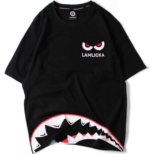Summer Shark Prints Short Embroidery Cotton Casual T Shirt Pokemon Go Sale Real Neck Wave Mens Wear O-neck 2019 New Arrival