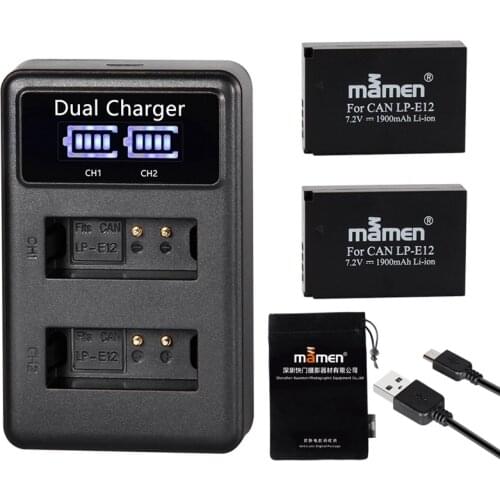 Mamen 1900MAh Rechargeable LP-E12 LPE12 LP E12 Digital Camera Battery + LCD USB Charger for Canon 100D Kiss X7 Rebel SL1 M10 M50
