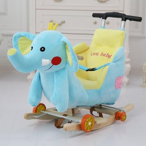 Multi-function Wooden&plush animal Unicorn Elephant Mickey Rocking Horse Trojan toy Rocking Chair baby carriage Child trolley