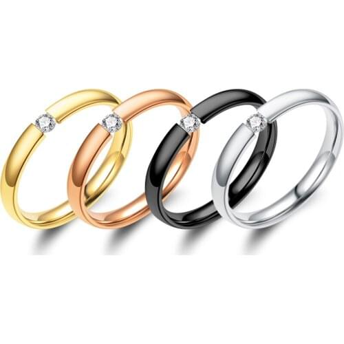 Fashion 3mm Stainless Steel Simple Open Clip Diamond Crystal Couple Ring , Suitable For Women And Girl Charm Jewelry Ring Gift