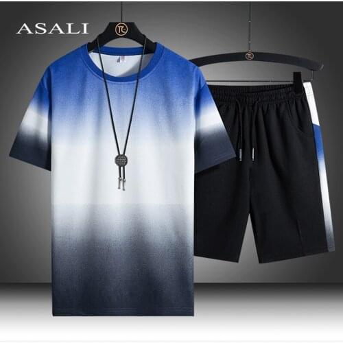 Tracksuits Men Korean Sets Short Sleeve Tops+ Elastic Waist Trousers Sweatshirt Sporting Fleece 2021 Gyms Casual Track Suit