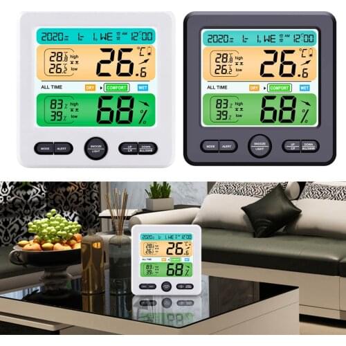 Digital Thermometer Clock Wall-mounted Humidity Clock LCD Color Weather Station + Outdoor Remote Sensor Thermometer