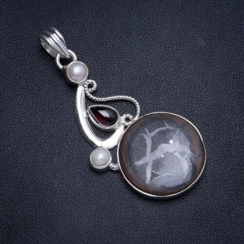 Natural Septarian Geode River Pearl and Amethyst Handmade Unique 925 Sterling Silver Pendant 2.25" X0032
