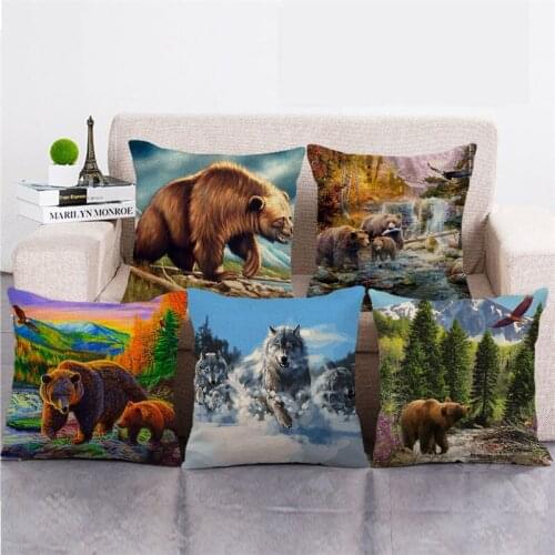 Wholesale 45cm*45cm Brown bear pattern Linen/Cotton Throw Pillow Covers Couch Cushion Cover Home Decor Pillowcase