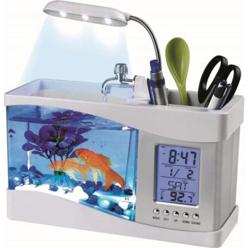 NEW Usb Mini Goldfish Bowl Table Lamp Small Multifunctional Ecological Aquarium Office Decoration Fish Tank Clock Night Light