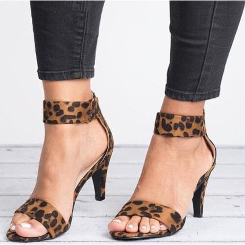 New Summer Women Shoes Heels Sandals Fashion Leopard Ankle Strap Sexy Ladies Shoes Woman Plus Size sandales femme 2019 XKD4178