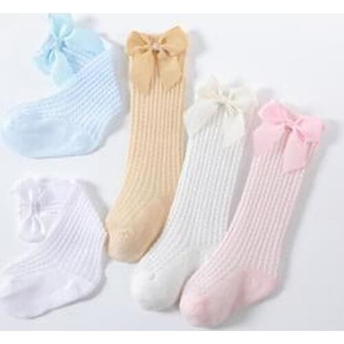 New Summer Baby Girl Socks Mesh Thin Big Bow Infant Long Knee High Sock Cotton Newborn Socks for Girls