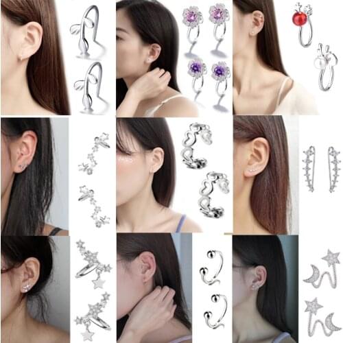 925 Sterling Silver Ear Cuff For Women 1 Pair Charming Zircon Clip On Earrings earcuff Without Piercing Earrings Jewelry Bijoux