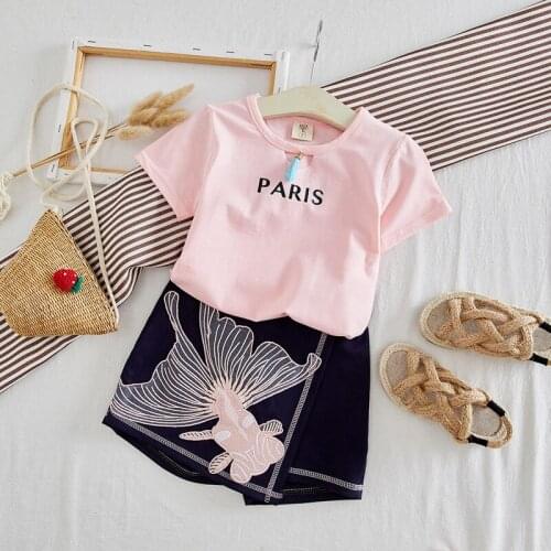 2019 Autumn Fashionable Letter Girls Clothes Casual Cartoon Children Clothes High Quality Short Sleeve Clothes